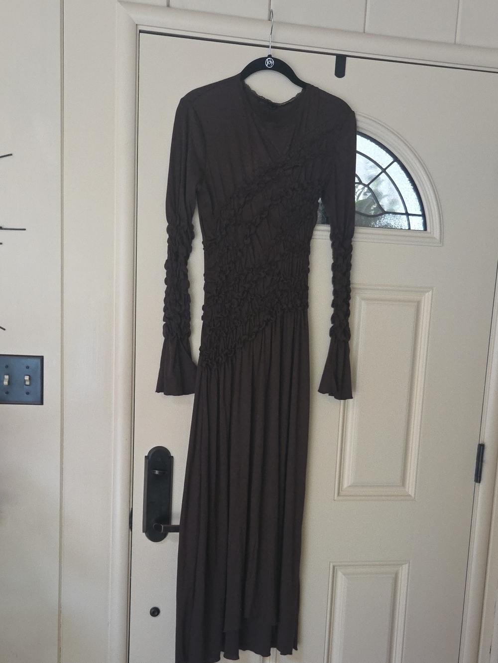 Zara Chocolate Brown Ruffle-Detail Long Sleeve Maxi Dress